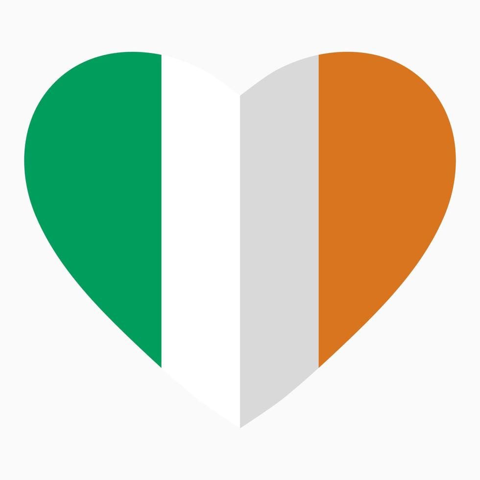 vlag van ierland in de vorm van hart, vlakke stijl, symbool van liefde voor zijn land, patriottisme, pictogram voor onafhankelijkheidsdag. vector