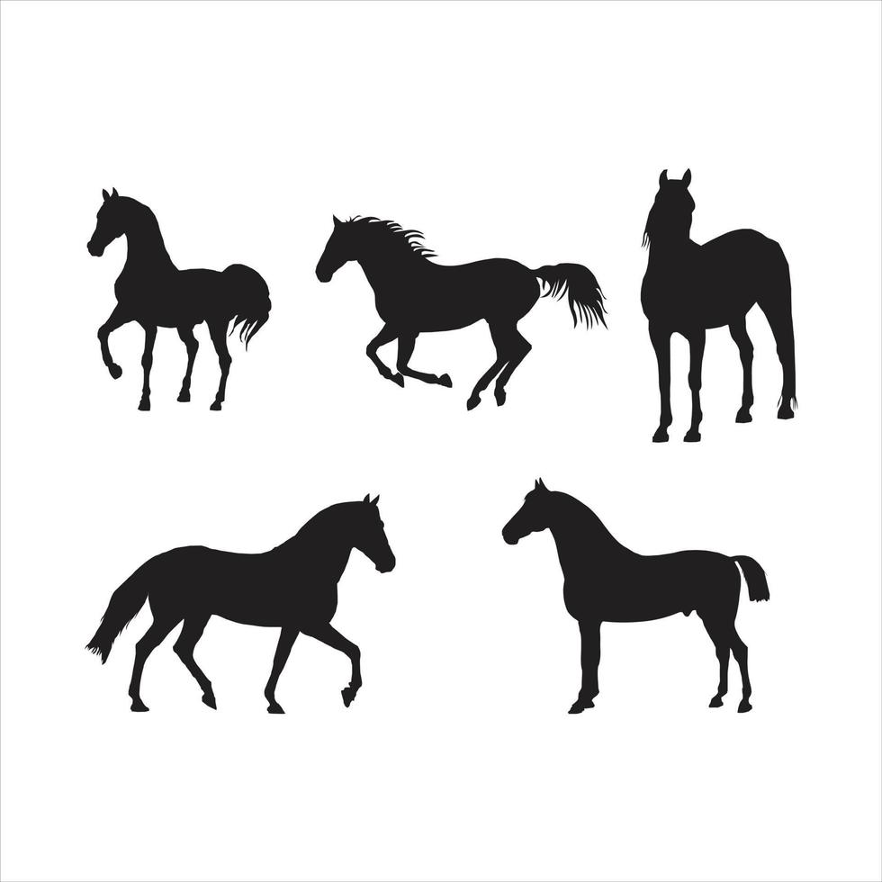 paarden zwarte dieren silhouetten geïsoleerde pictogrammen vector illustratie ontwerp