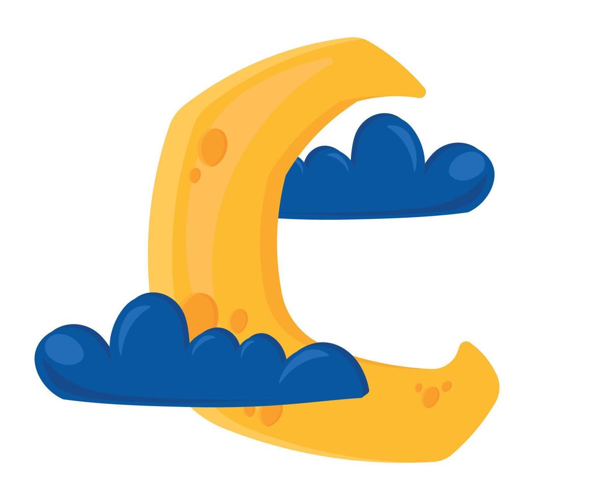 hand getekende maan pictogram clipart met schattige wolk geanimeerde cartoon vector illustratie afbeelding