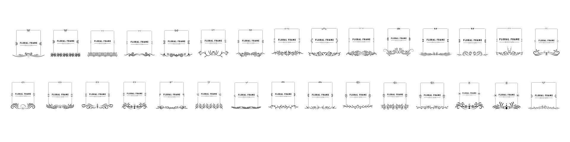 collectie van geometrische vector floral frames, vierkante randen versierd met hand getrokken delicate bloemen, takken, bladeren, bloesem, vector frame set decoratieve vintage, vector geïsoleerde illustratie.