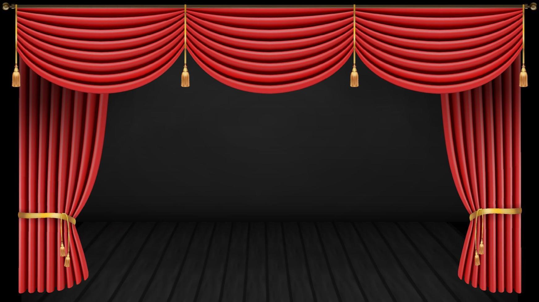 theaterpodium met rood gordijn rood gordijn en houten vloer. vectorillustratie. vector