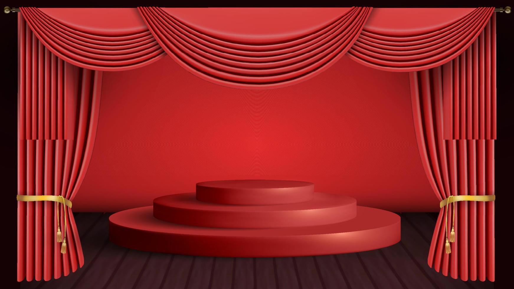 theaterpodium met rood gordijn rood gordijn en houten vloer. vectorillustratie. vector