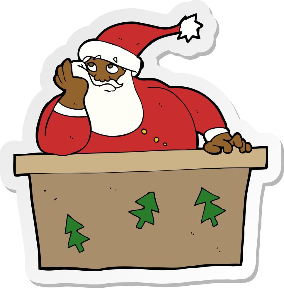 sticker van een cartoon verveelde kerstman vector