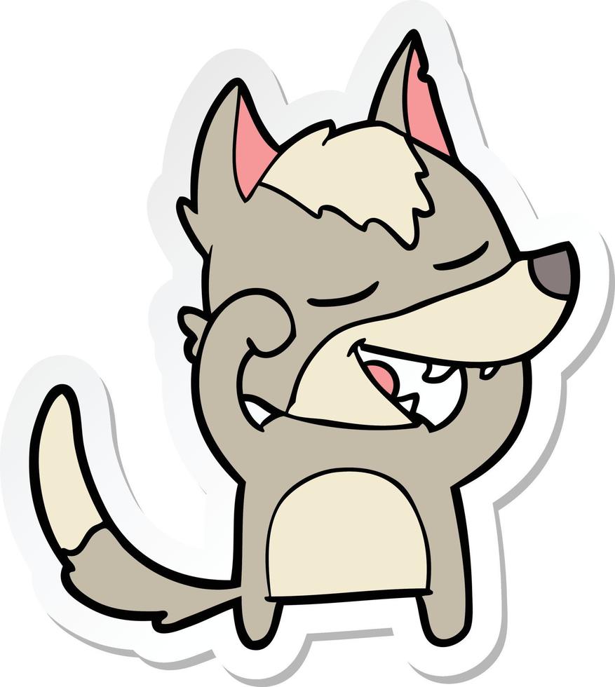 sticker van een lachende cartoonwolf vector