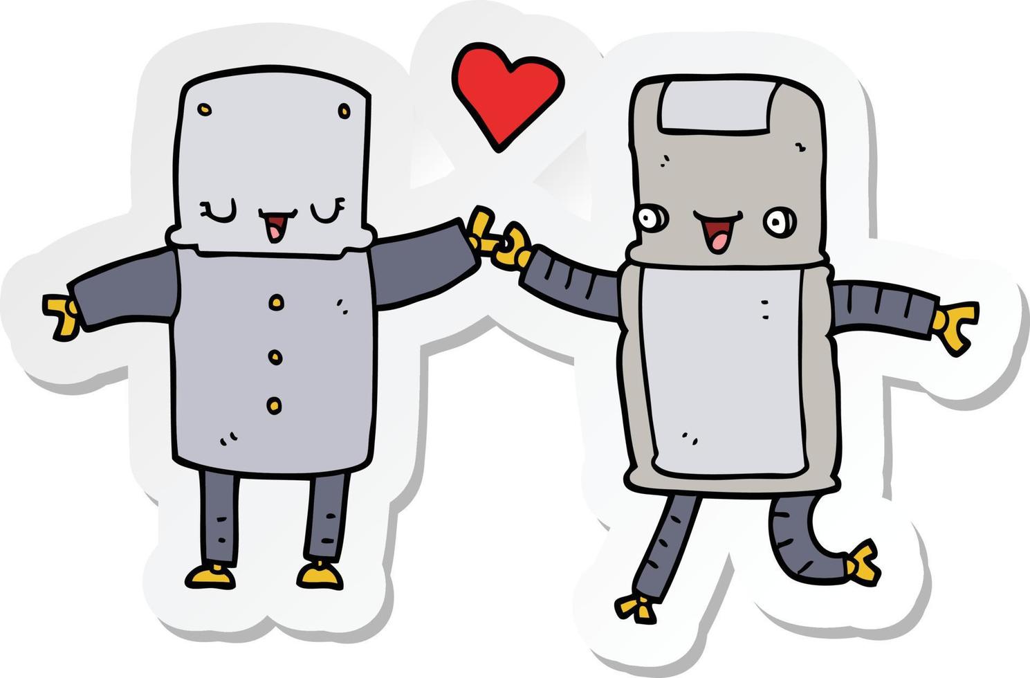 sticker van een cartoon verliefde robots vector