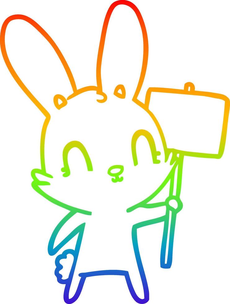 regenbooggradiënt lijntekening schattige cartoon konijn met teken vector