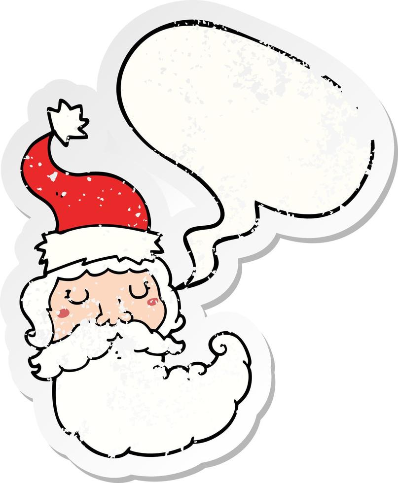 cartoon kerstman gezicht en tekstballon noodlijdende sticker vector