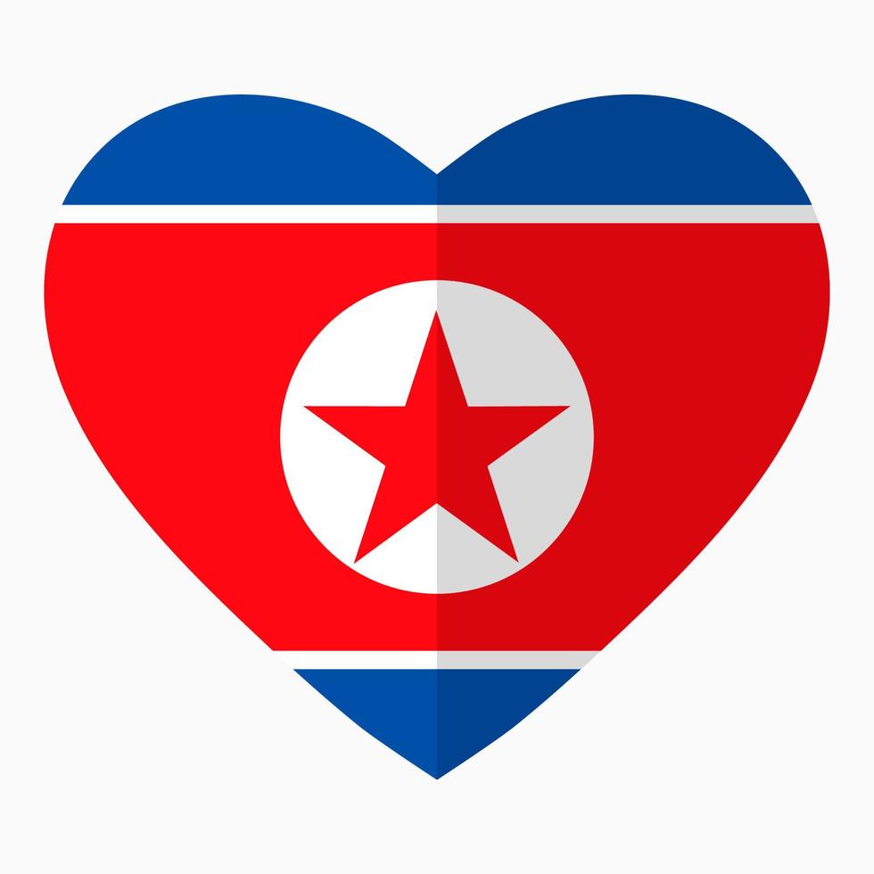 vlag van noord-korea in de vorm van hart, vlakke stijl, symbool van liefde voor zijn land, patriottisme, pictogram voor onafhankelijkheidsdag. vector