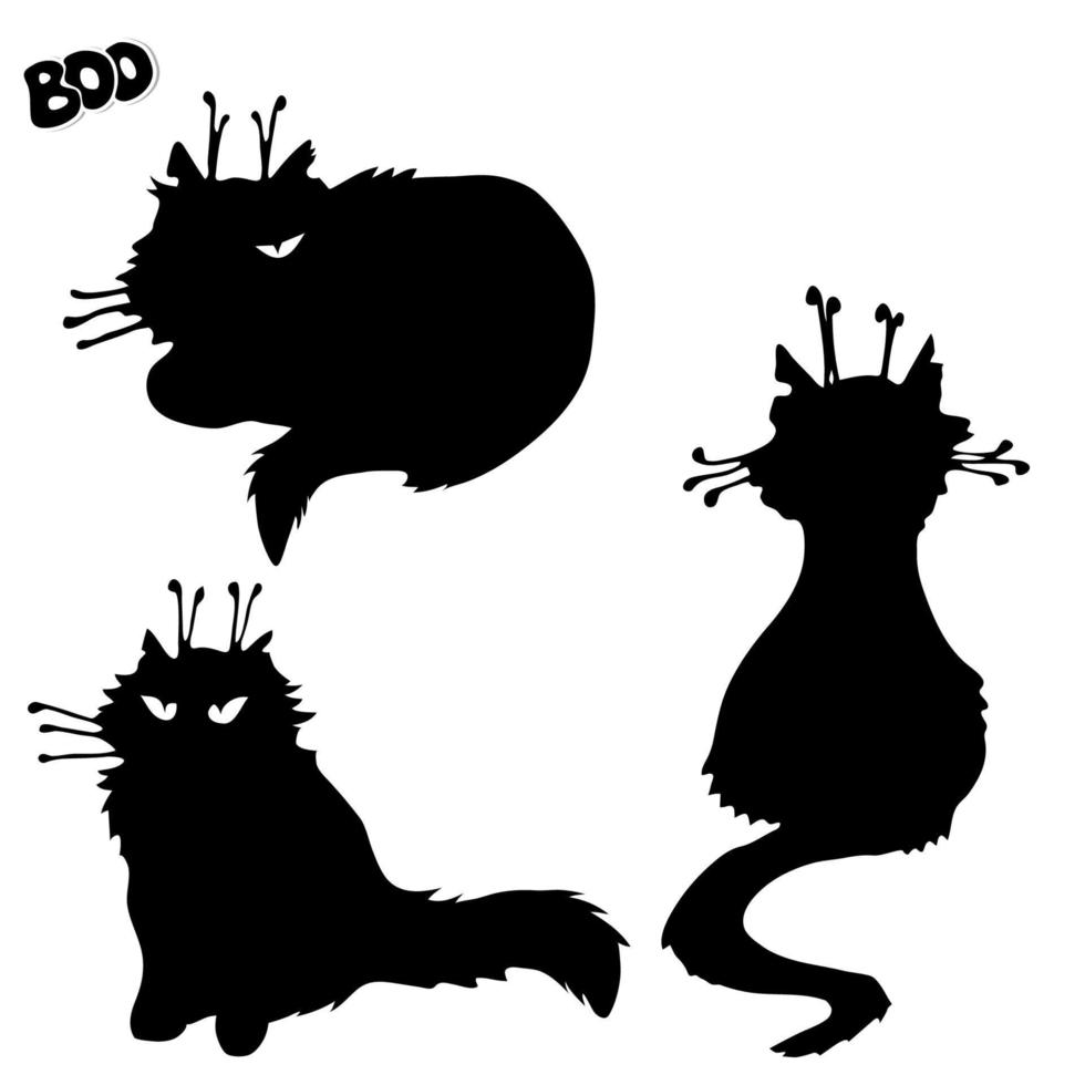 silhouetten van zwarte heksenkatten. halloween-elementontwerp. vector