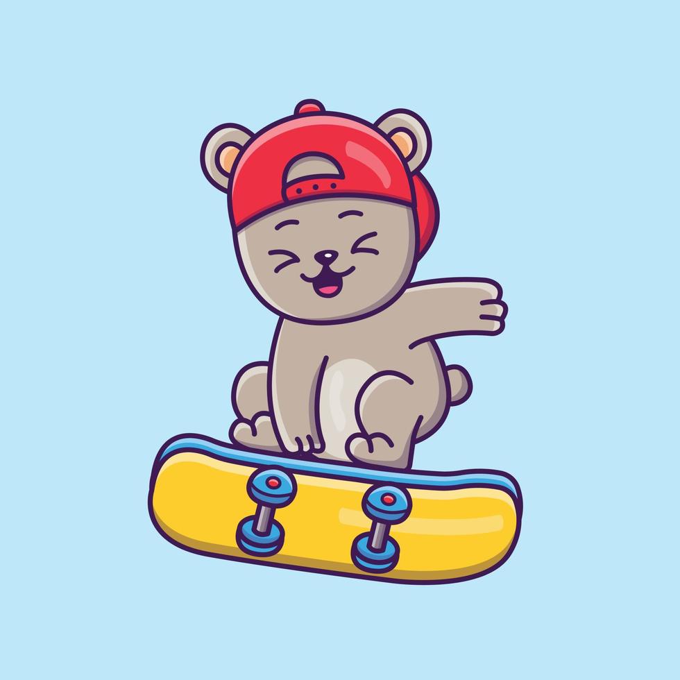 schattige cartoonbeer op een skateboard in vectorillustratie vector