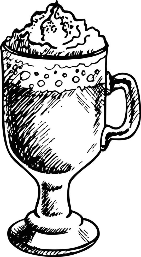 vector schets glas met Ierse koffie met crème schuim. Ierse roomkoffie. vector hand tekenen illustratie. warme drank met whisky