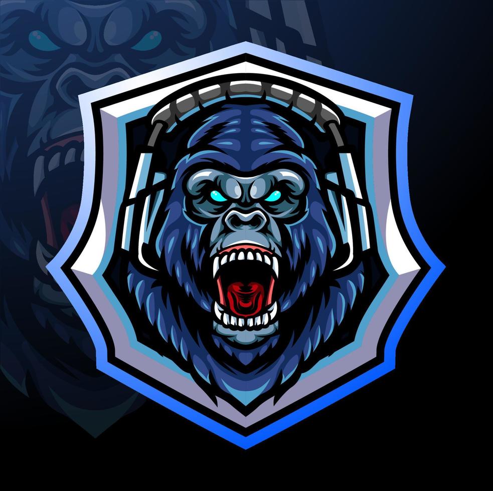 gorilla hoofd mascotte. esport-logo ontwerp vector