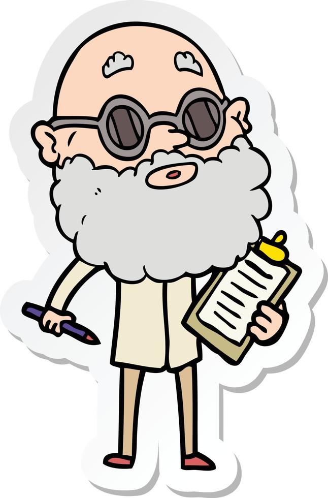 sticker van een tekenfilm nieuwsgierige man met baard en zonnebril vector
