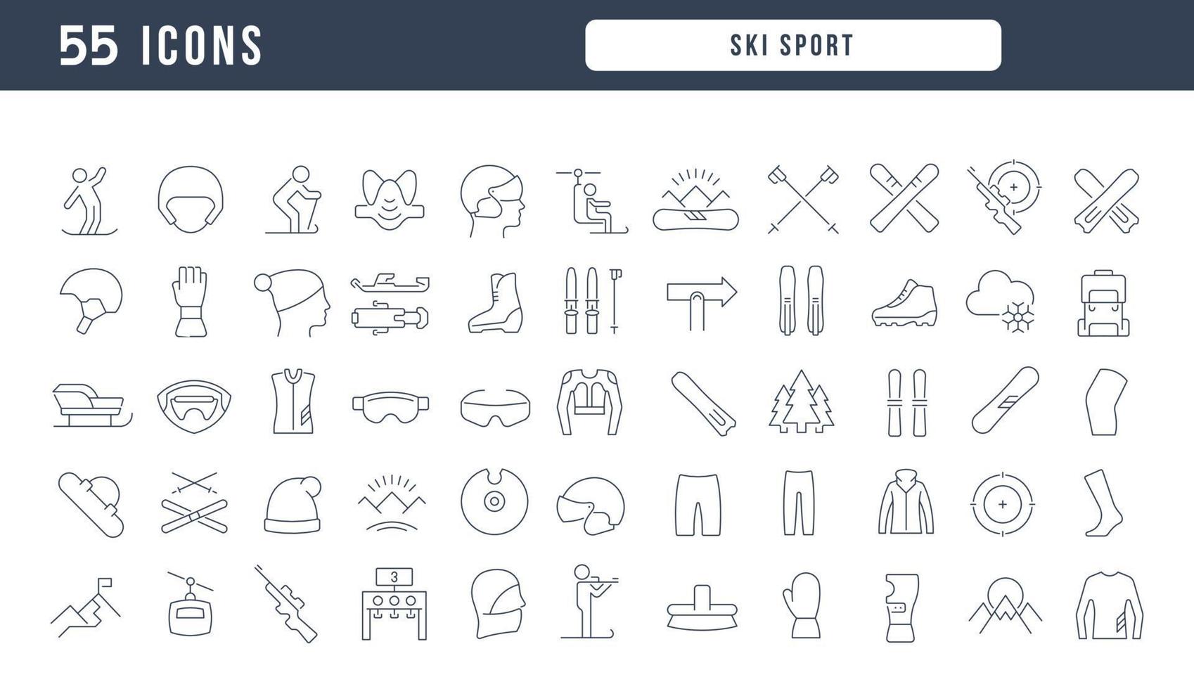 set van lineaire iconen van skisport vector