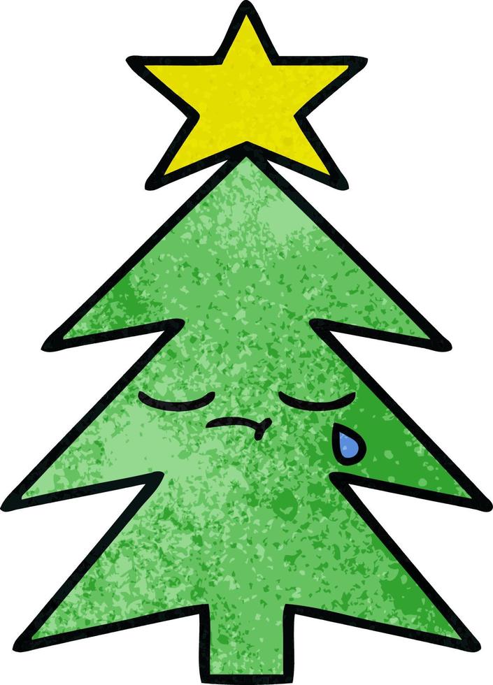 retro grunge textuur cartoon kerstboom vector