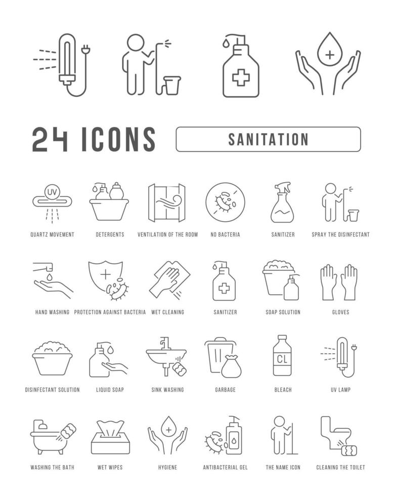 set van lineaire iconen van sanitaire voorzieningen vector