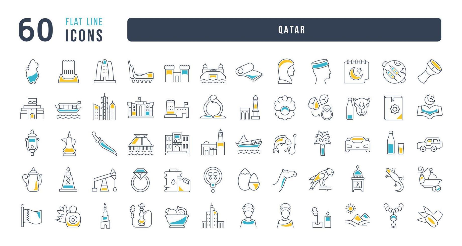 set van lineaire iconen van qatar vector