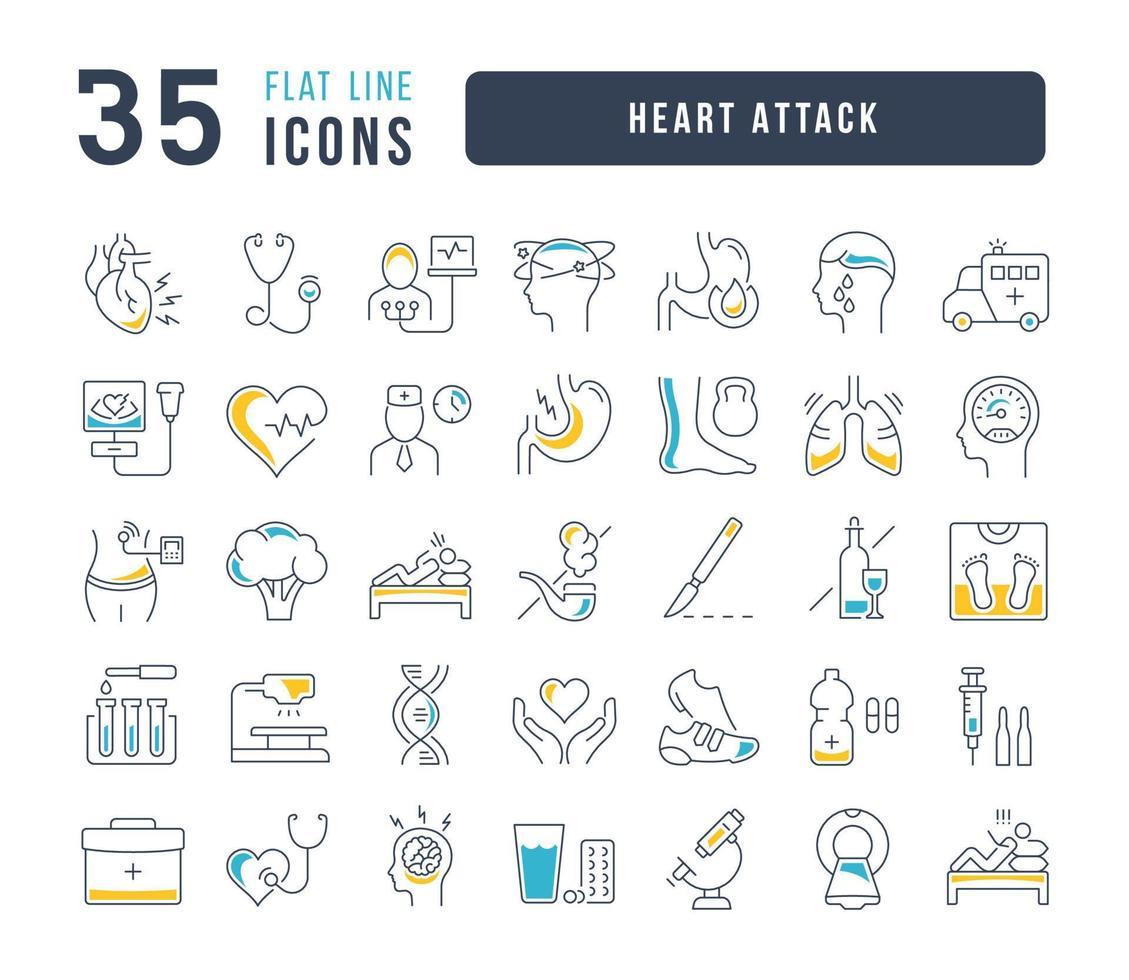 set van lineaire iconen van een hartaanval vector