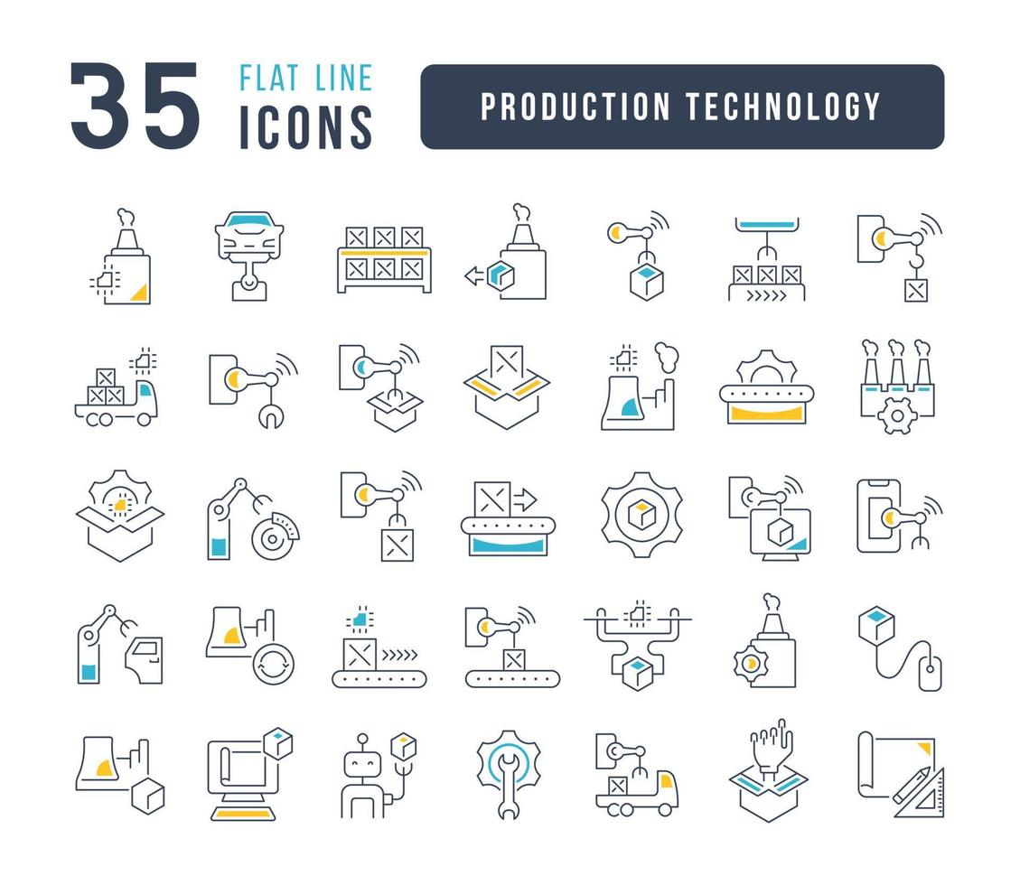 set van lineaire iconen van productietechnologie vector