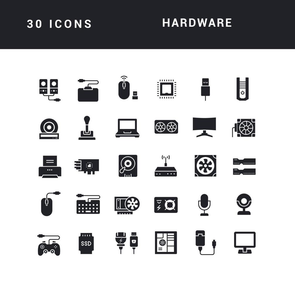 set van eenvoudige iconen van hardware vector