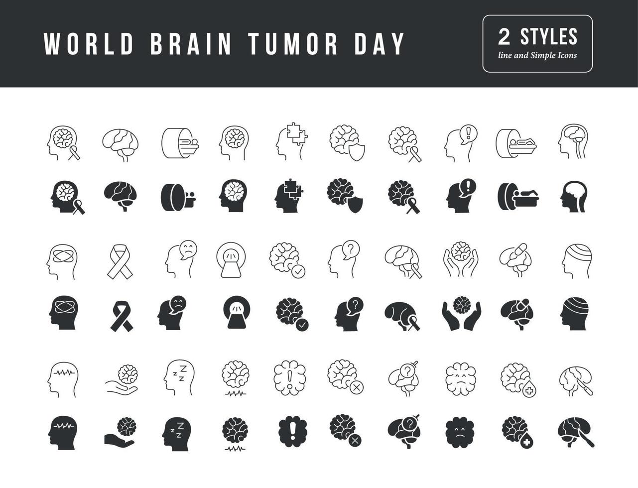 vector eenvoudige iconen van wereld hersentumor dag