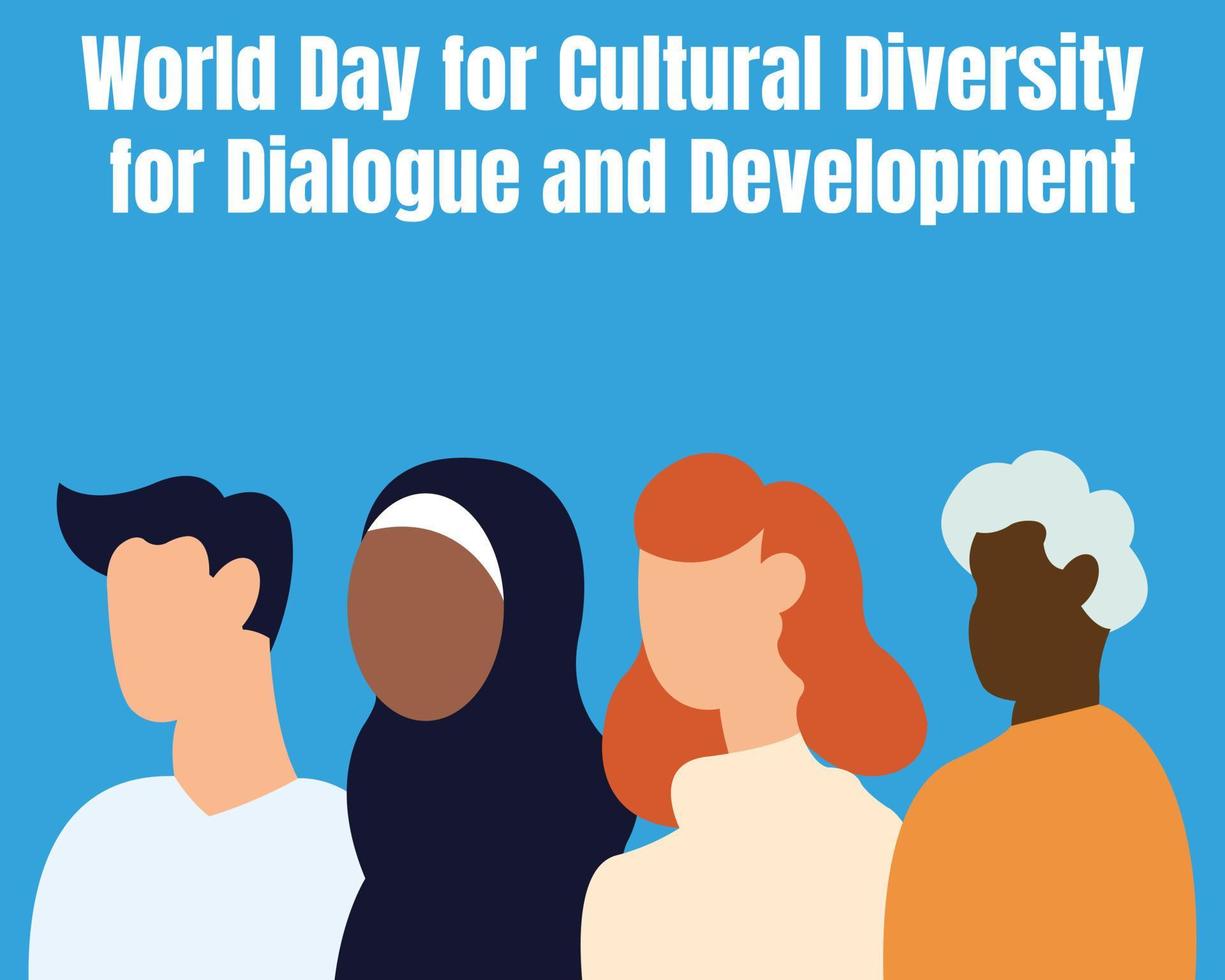 illustratie vectorafbeelding van vier mensen met verschillende gewoonten samen opgesteld, perfect voor de culturele diversiteit van de werelddag, voor dialoog en ontwikkeling, vieren, wenskaart, enz. vector