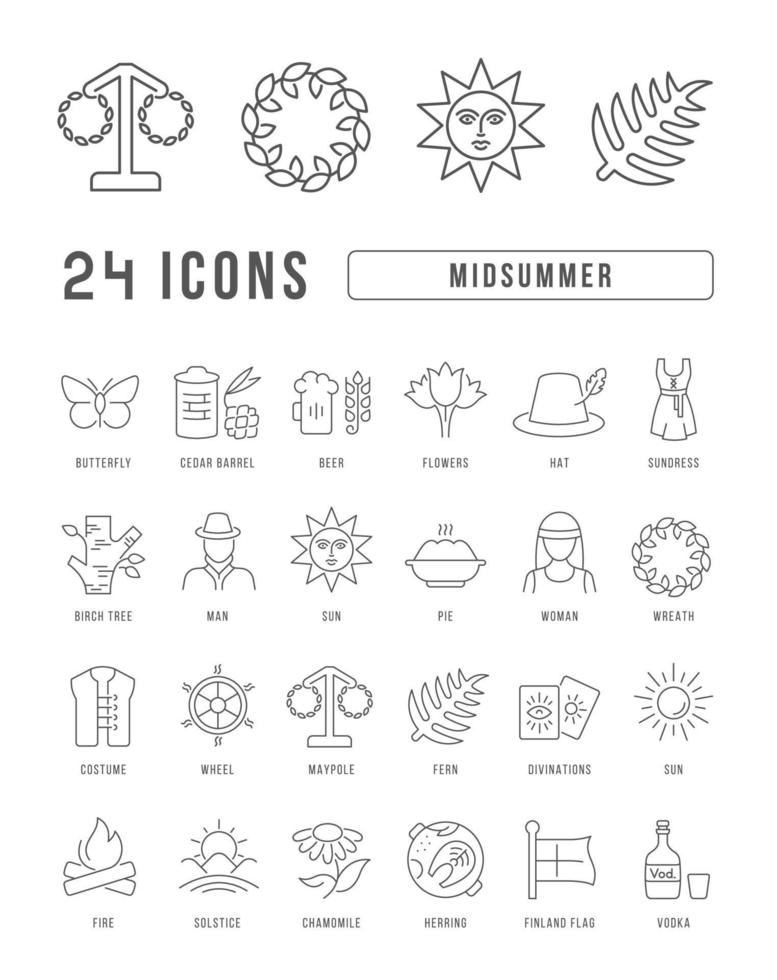 set van lineaire iconen van midzomer vector