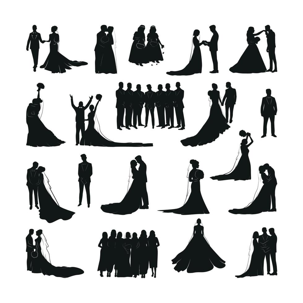 set bruiloft silhouetten vector