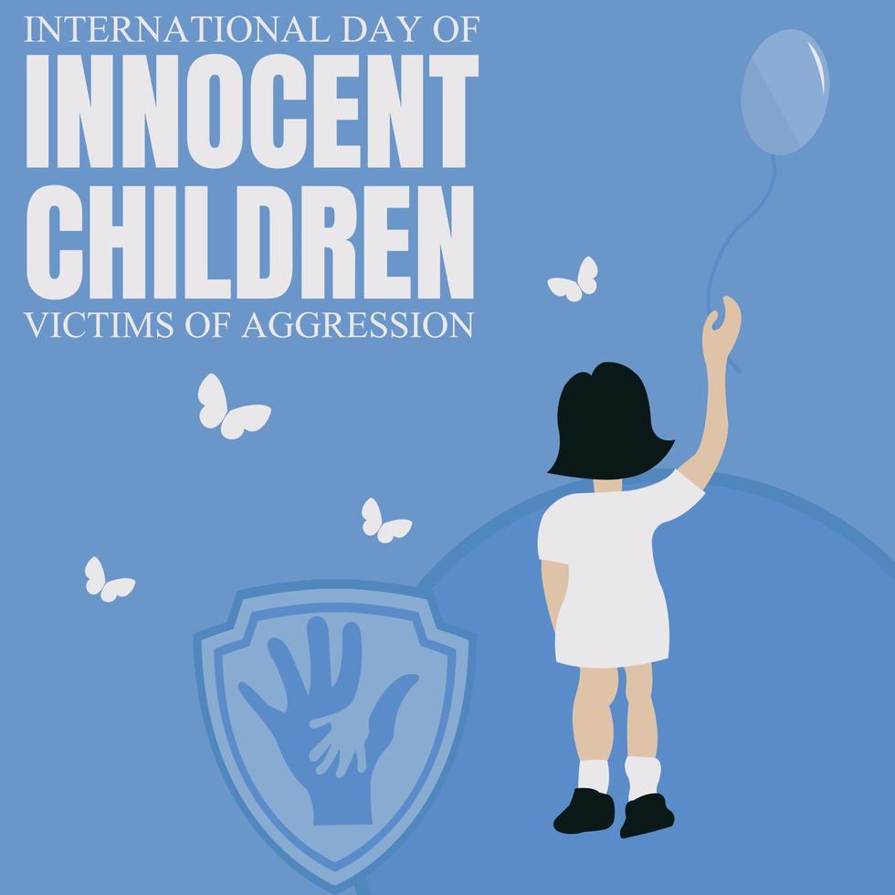 illustratie vectorafbeelding van meisje met kort haar met een ballon, met een vliegende vlinder, perfect voor internationale dag onschuldige kinderen slachtoffers van agressie, vieren, wenskaart, enz. vector