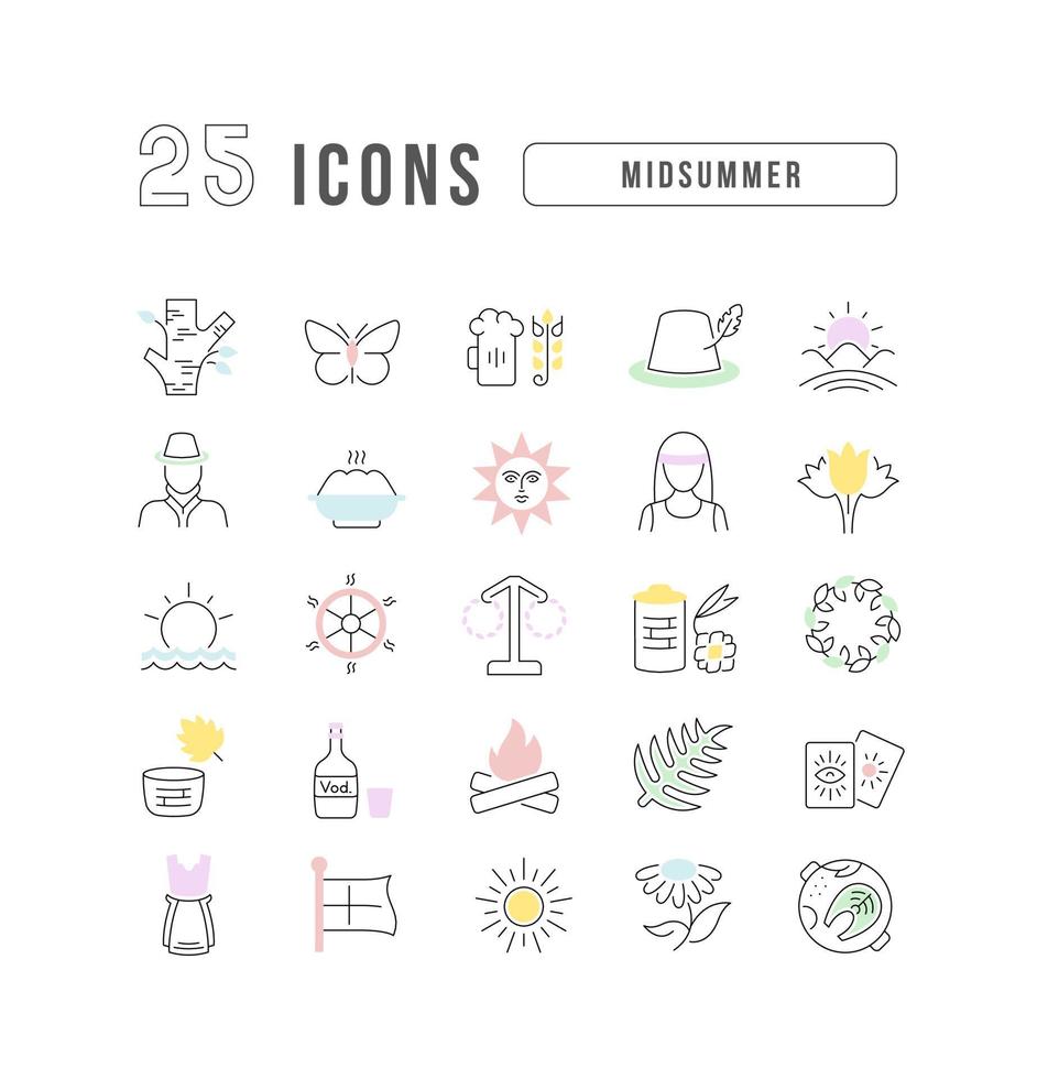 set van lineaire iconen van midzomer vector