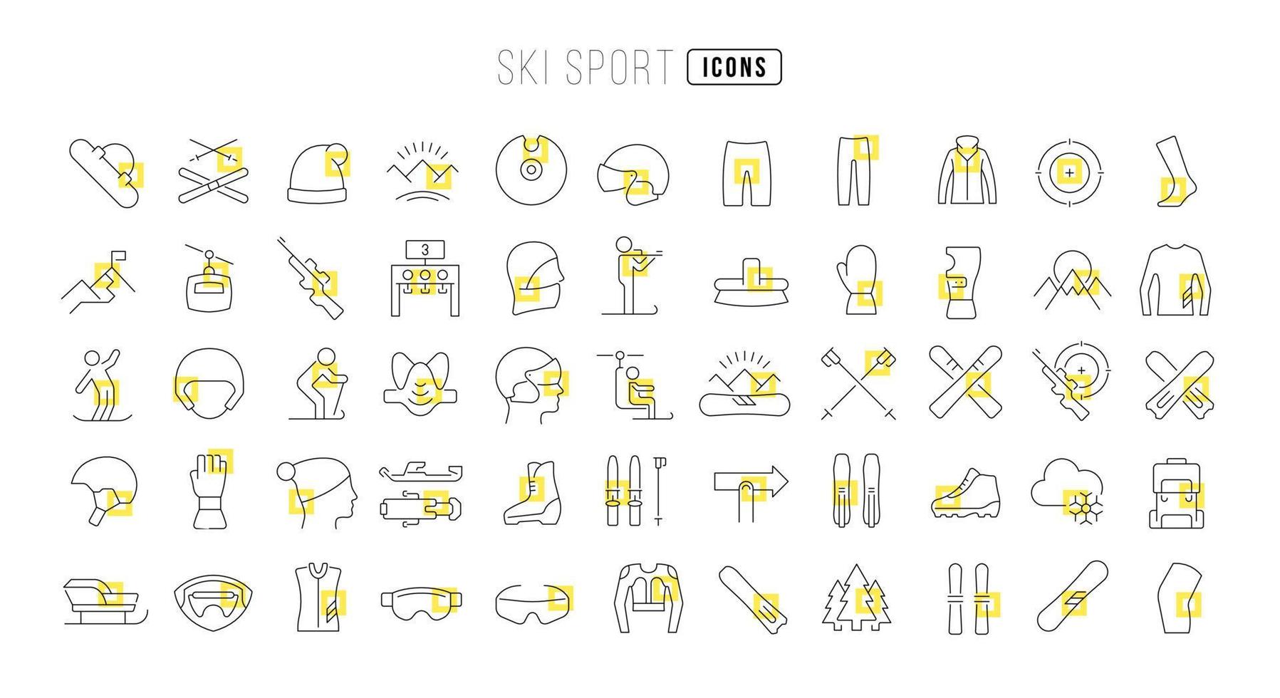 set van lineaire iconen van skisport vector