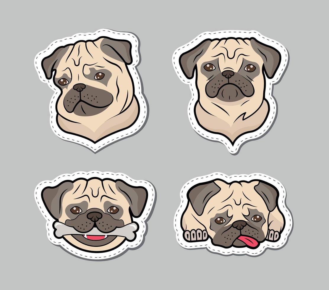 set stickers van mopsen vector