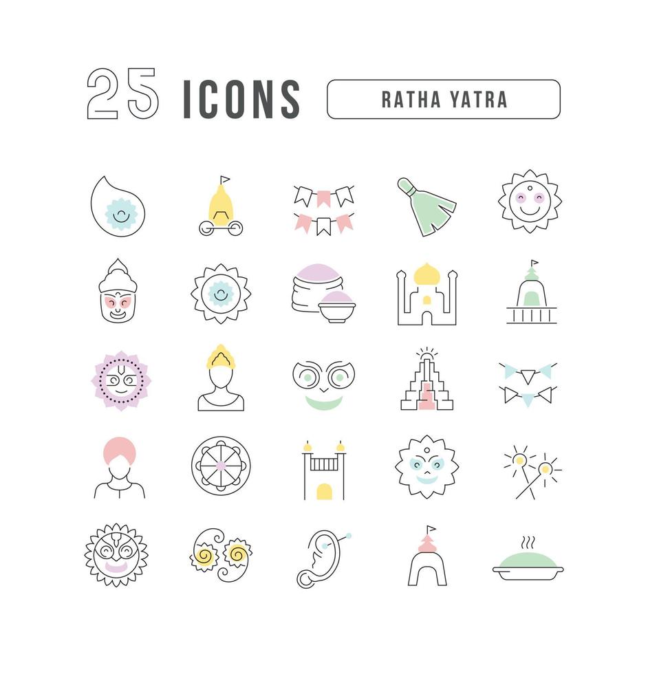 vector lijn iconen van ratha yatra