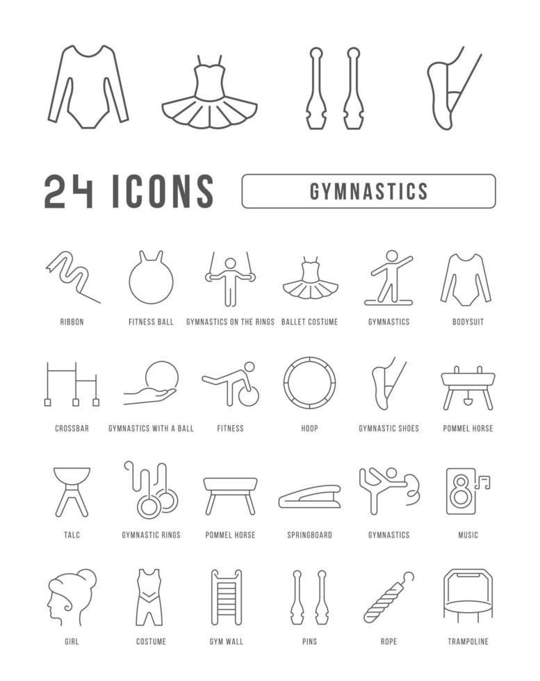 set van lineaire iconen van gymnastiek vector