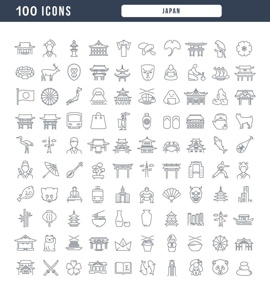 set van lineaire iconen van japan vector