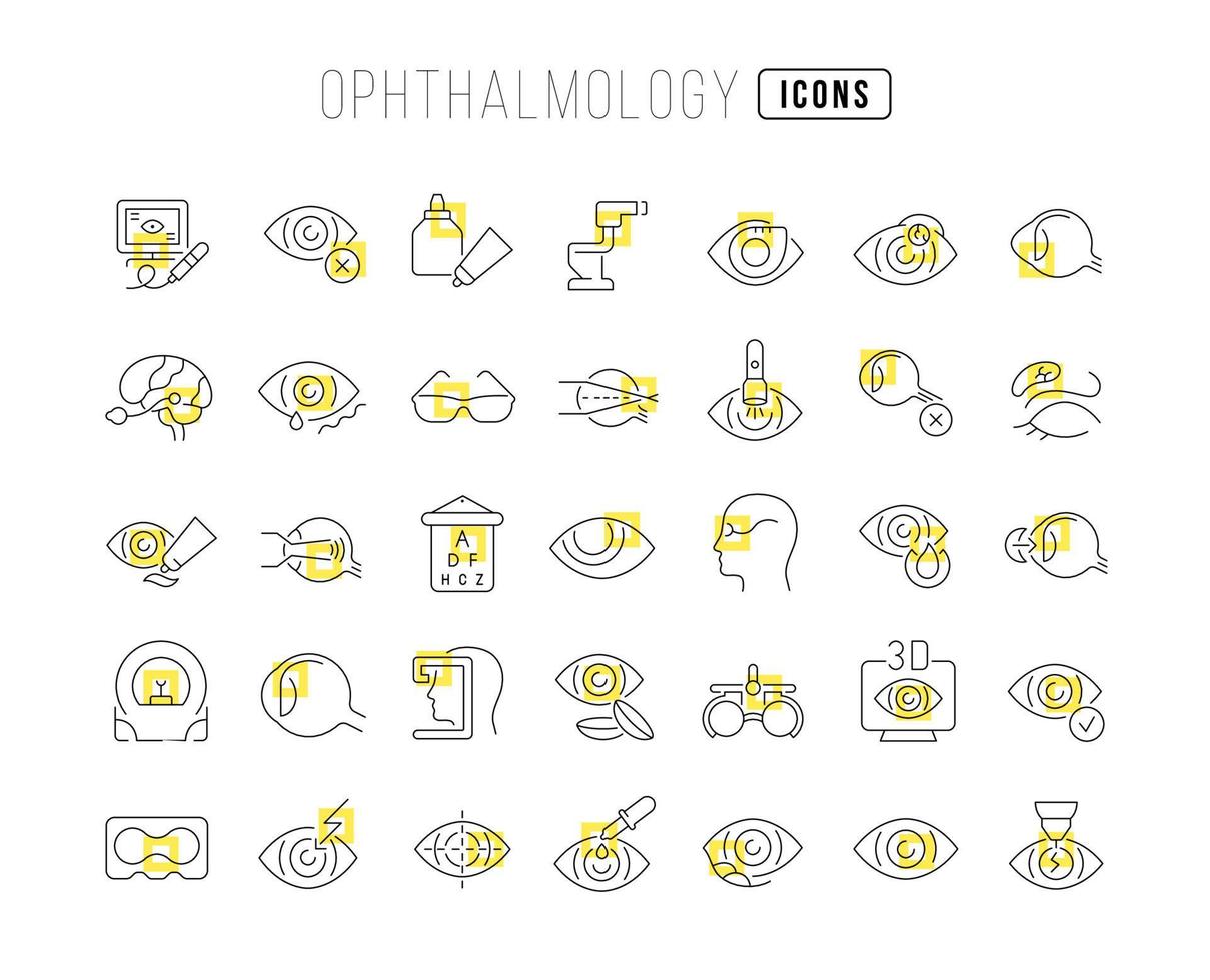 set van lineaire iconen van oogheelkunde vector