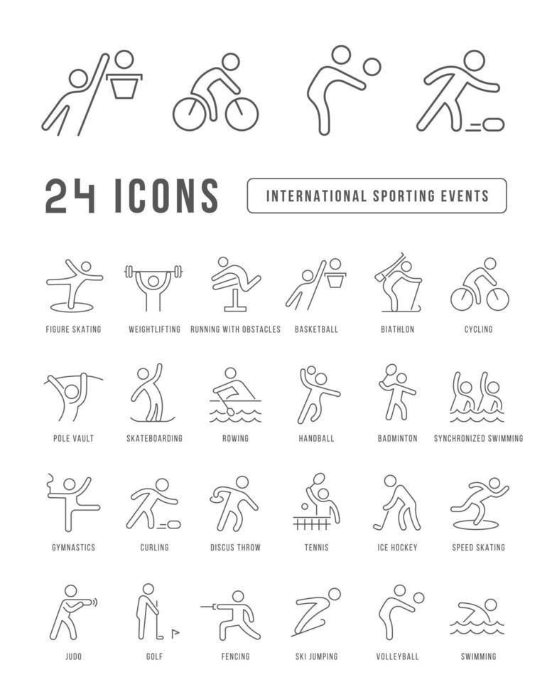 set lineaire iconen van internationale sportevenementen vector