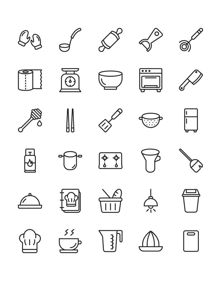 keuken icon set 30 geïsoleerd op witte achtergrond vector