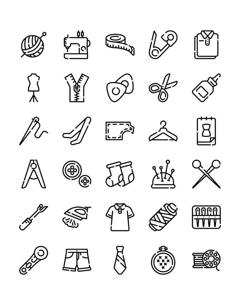 naaien icon set 30 geïsoleerd op een witte achtergrond vector