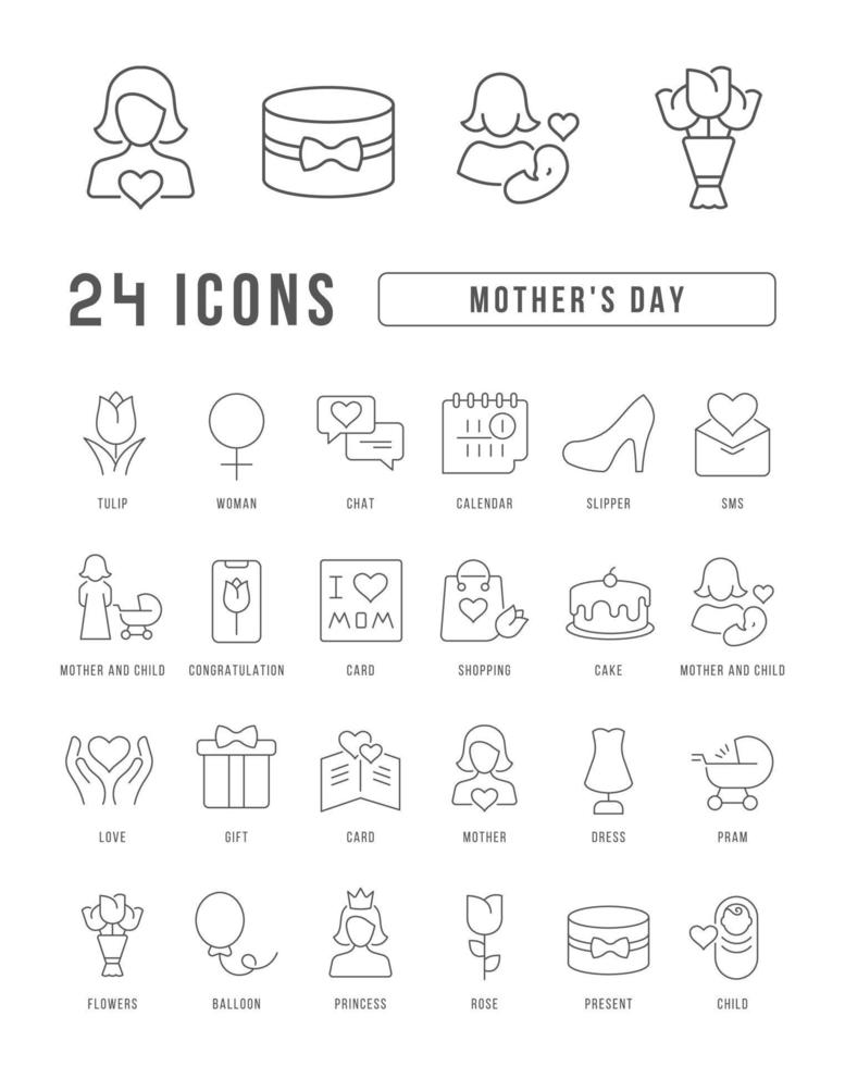 set van lineaire iconen van moederdag vector