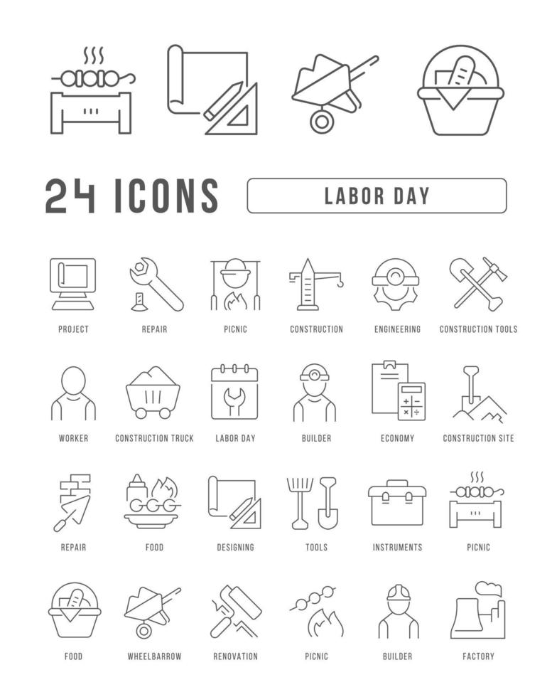 set van lineaire iconen van de dag van de arbeid vector