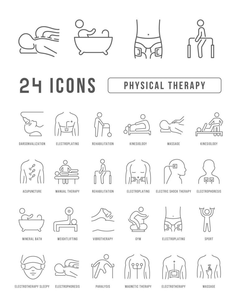 set van lineaire iconen van fysiotherapie vector