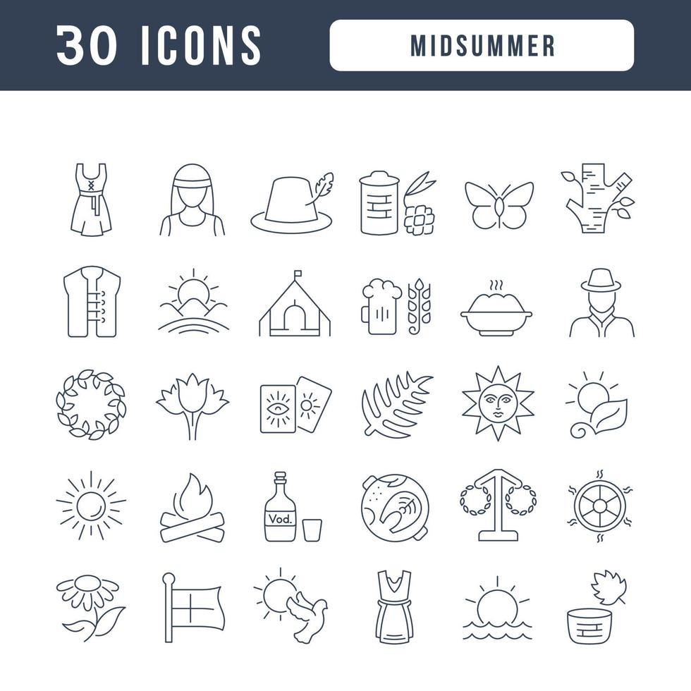 set van lineaire iconen van midzomer vector