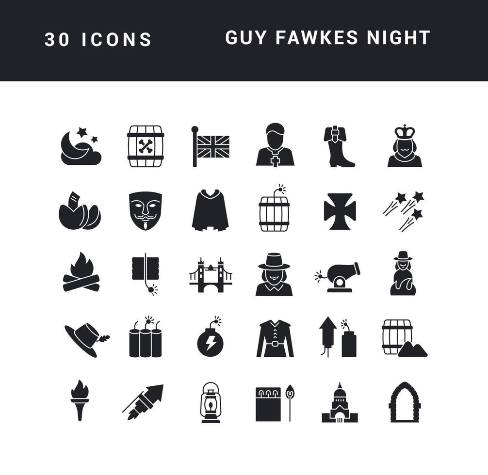 set van eenvoudige iconen van guy fawkes night vector