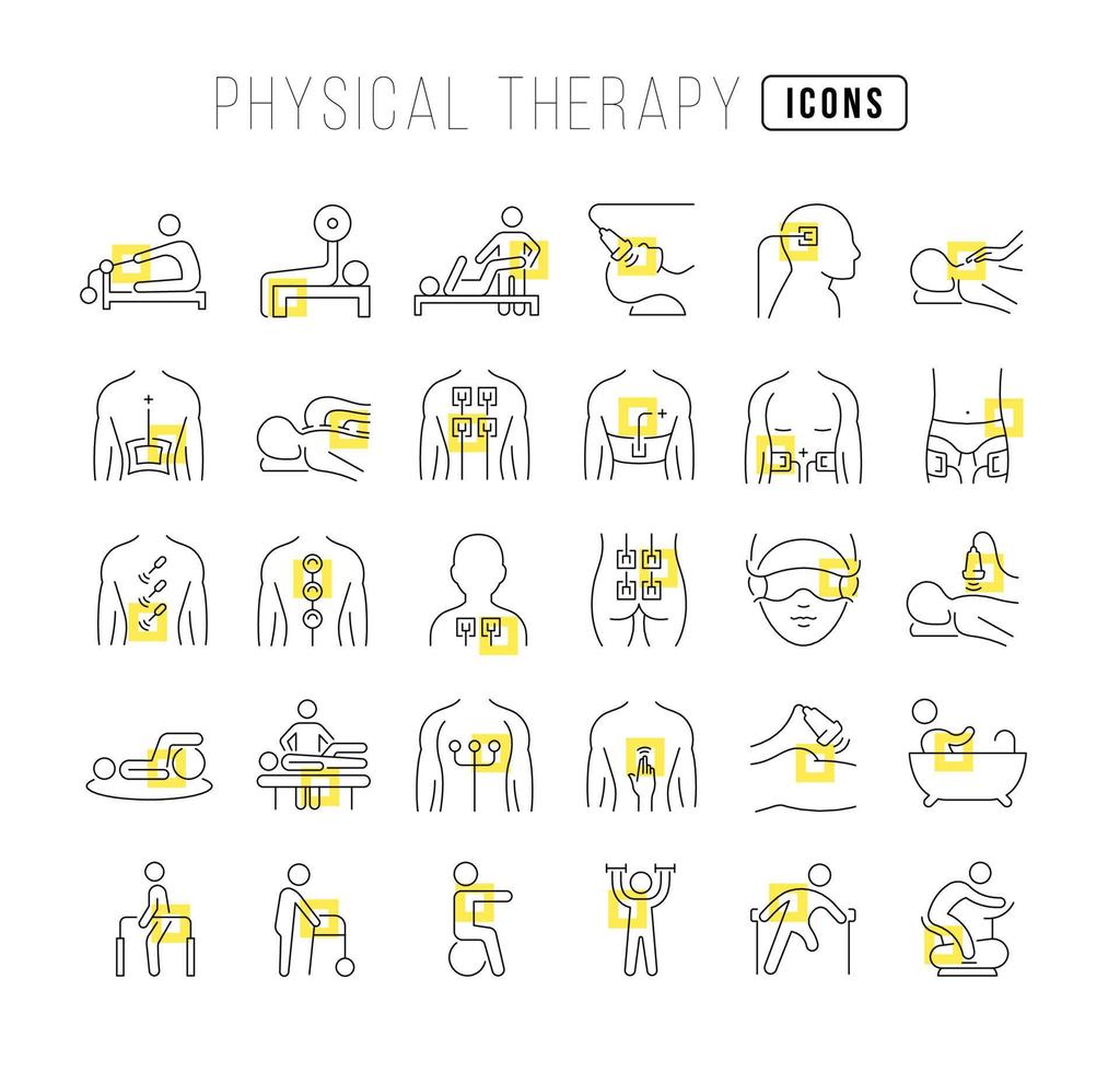 set van lineaire iconen van fysiotherapie vector