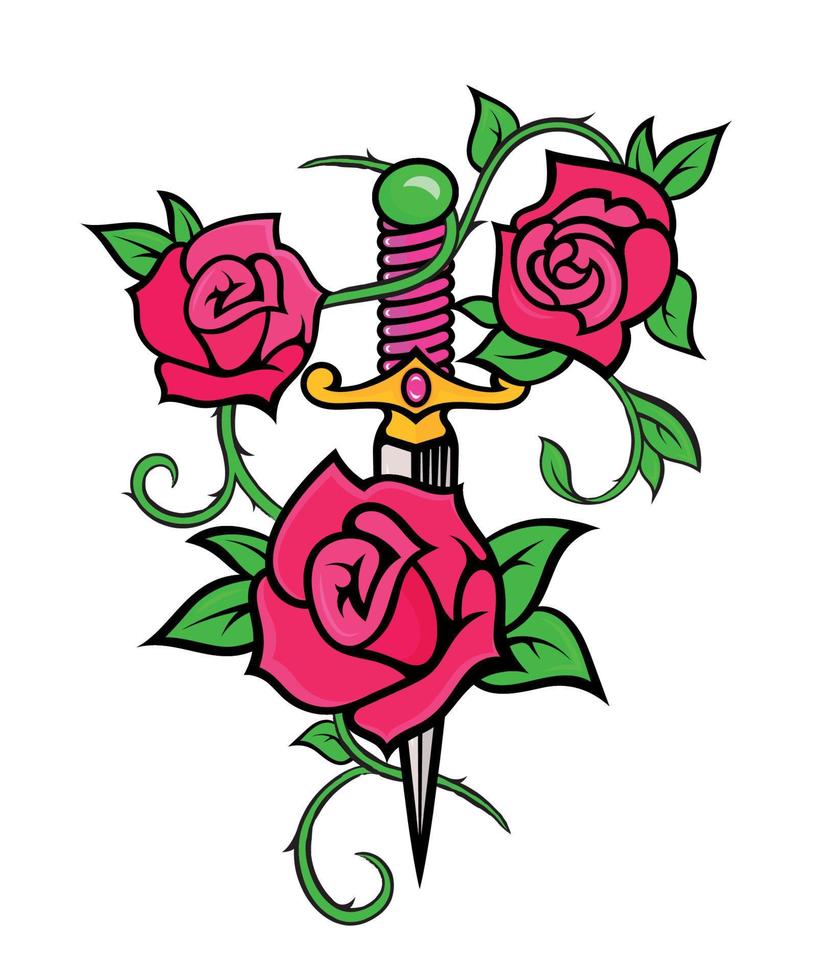 illustratie van zwaard met bloemen vector