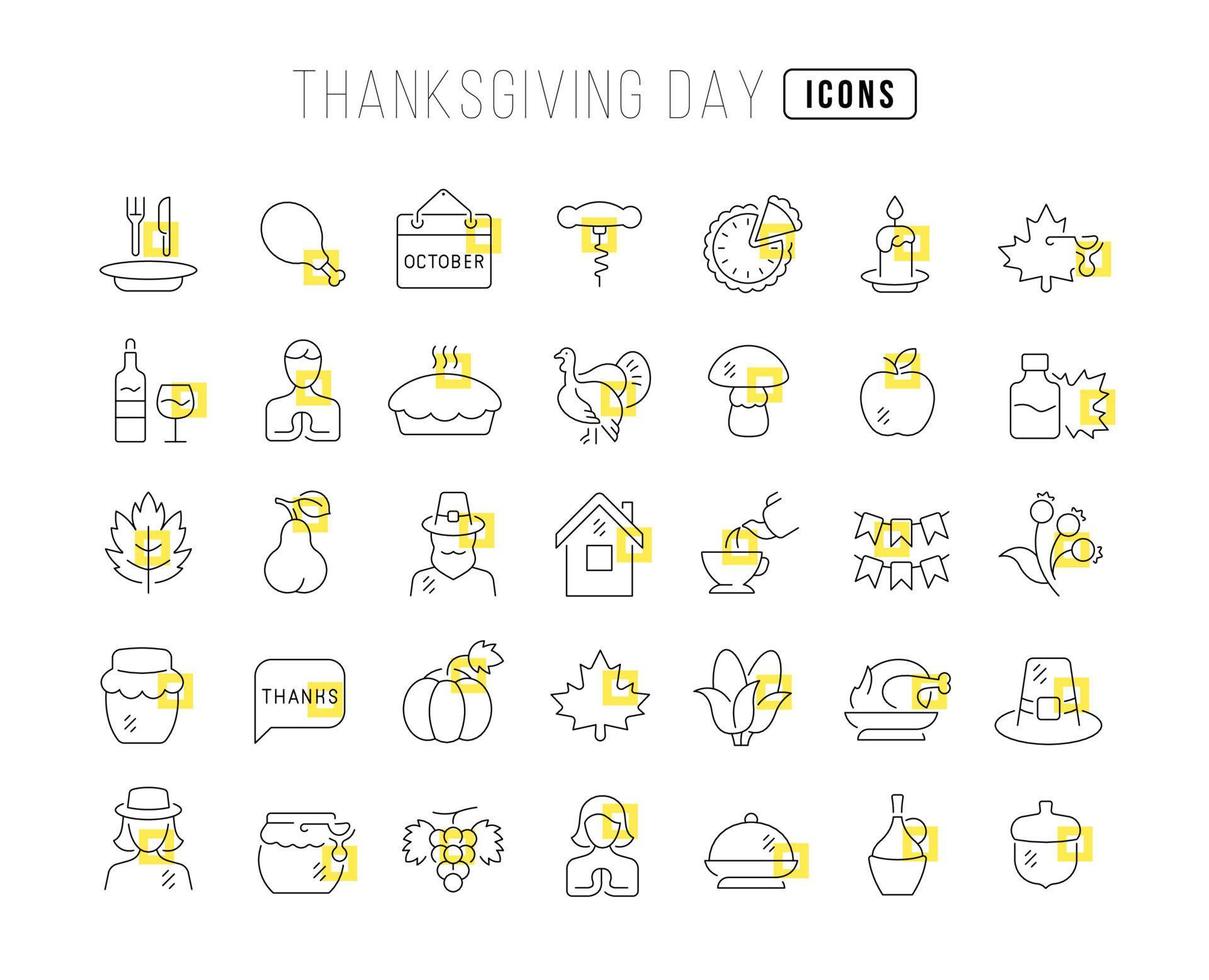 set van lineaire iconen van Thanksgiving Day vector