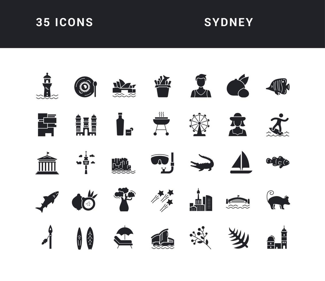 set van eenvoudige iconen van sydney vector