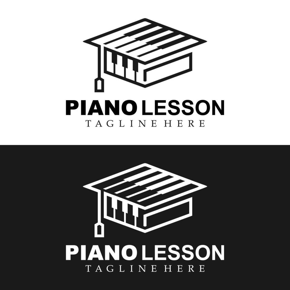 pianoles symbool logo, piano hoed logo ontwerp vector