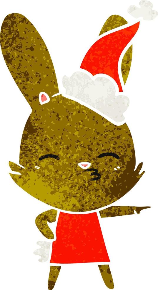 nieuwsgierig konijntje retro cartoon van een dragende kerstmuts vector